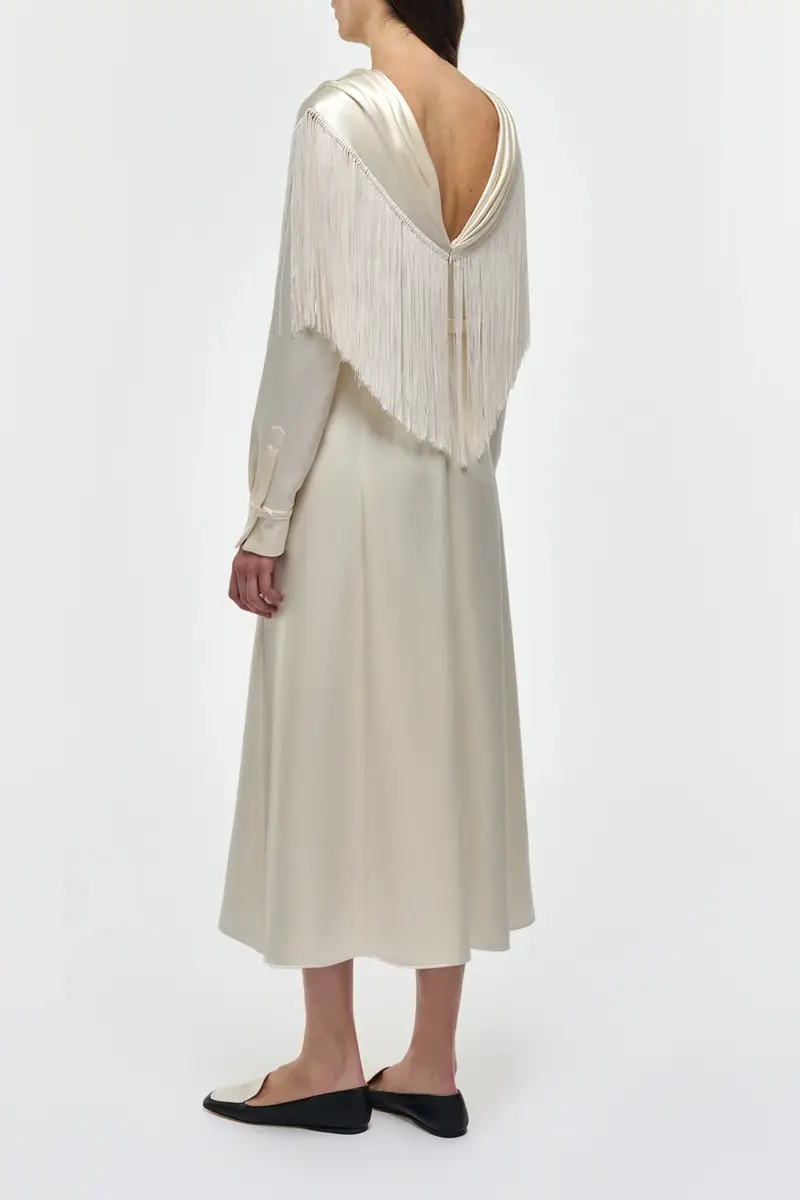 Gabriela Hearst Rouge Fringe Scarf Dress in Ivory Silk Satin | Thumbnail 4 Gabriela Hearst Rouge Fringe Scarf Dress in Ivory Silk Satin | Thumbnail 4