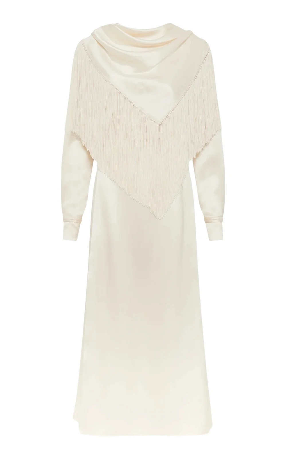 Gabriela Hearst Rouge Fringe Scarf Dress in Ivory Silk Satin