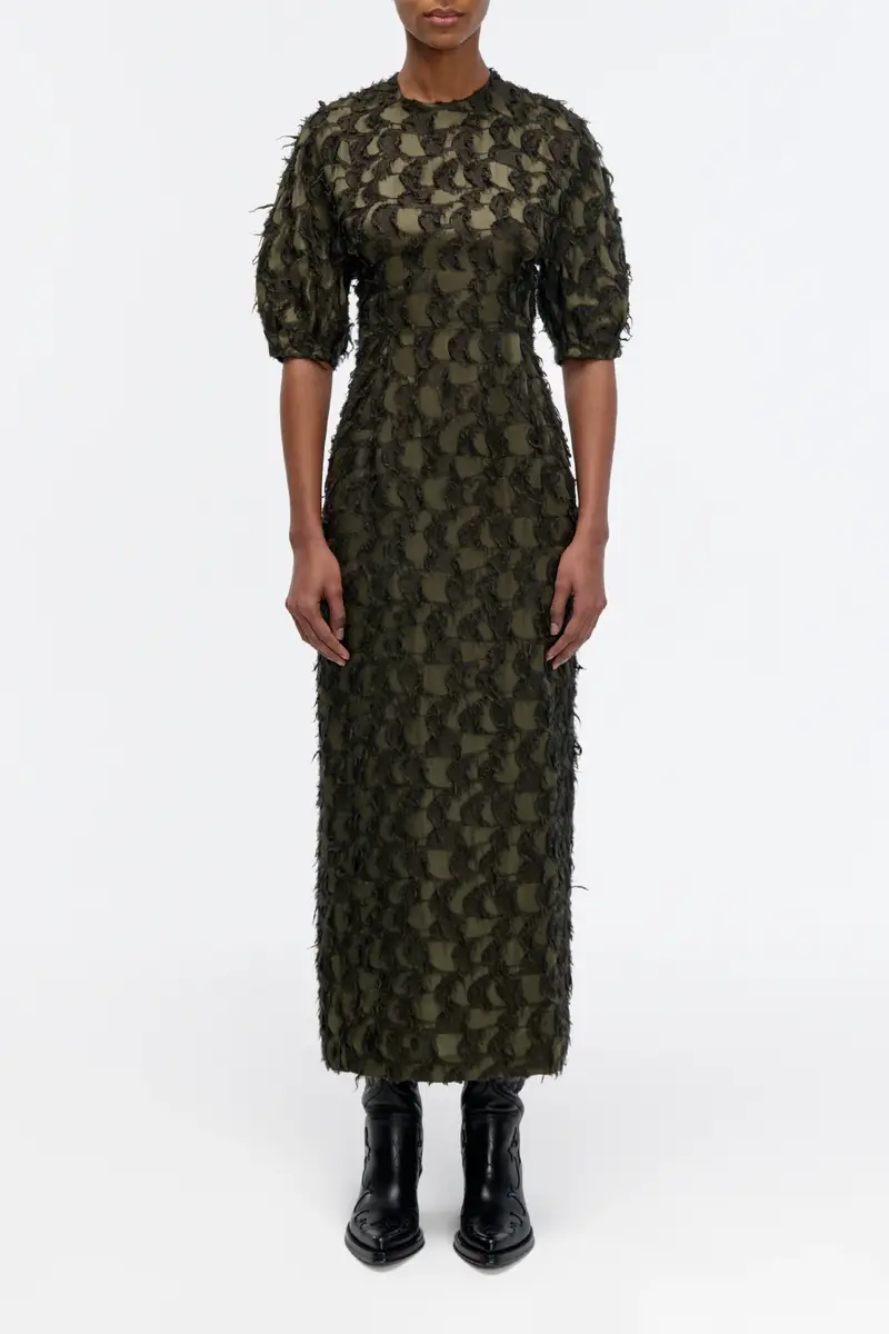 Gabriela Hearst Coretta Dress in Deep Olive Silk Wool Fil Coupé | Thumbnail 2 Gabriela Hearst Coretta Dress in Deep Olive Silk Wool Fil Coupé | Thumbnail 2