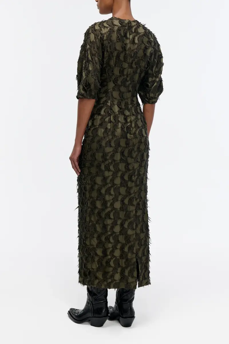 Gabriela Hearst Coretta Dress in Deep Olive Silk Wool Fil Coupé | Thumbnail 4 Gabriela Hearst Coretta Dress in Deep Olive Silk Wool Fil Coupé | Thumbnail 4