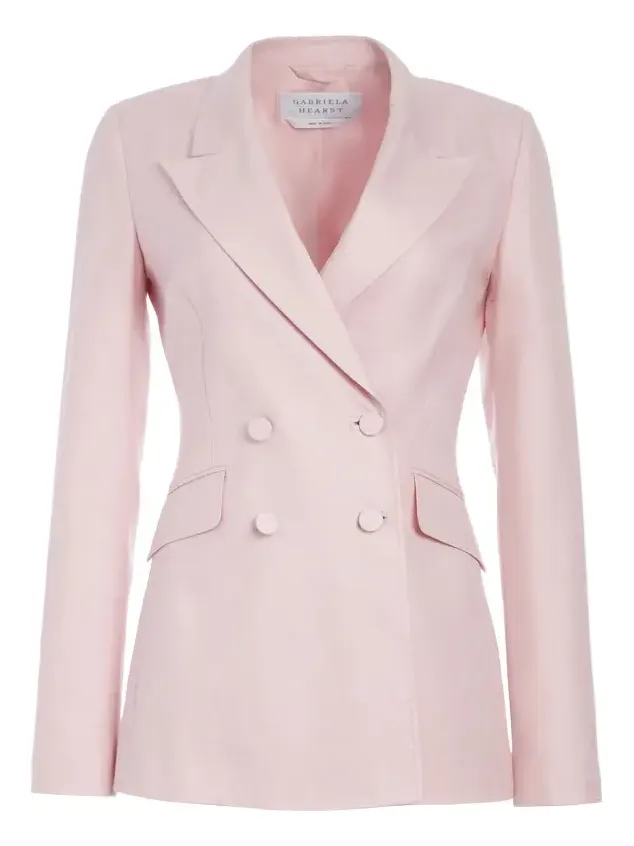 Stephanie Blazer in Blush Virgin Wool and Silk Linen Twill