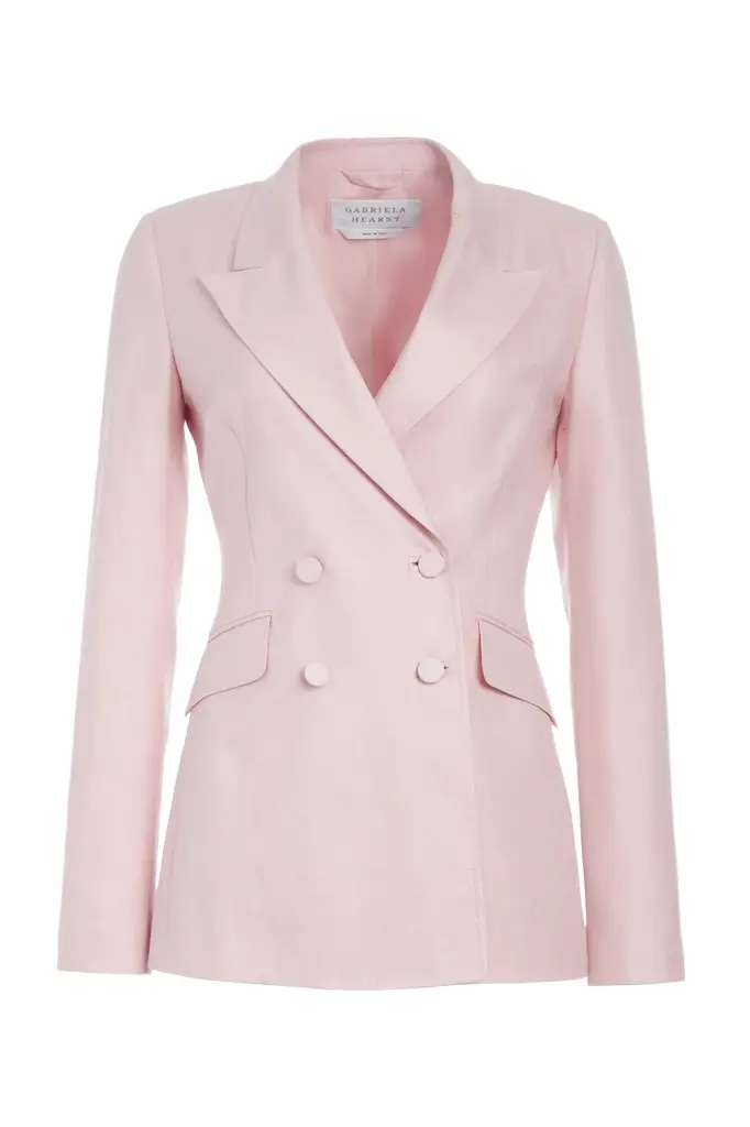 Gabriela Hearst Stephanie Blazer in Blush Virgin Wool and Silk Linen Twill