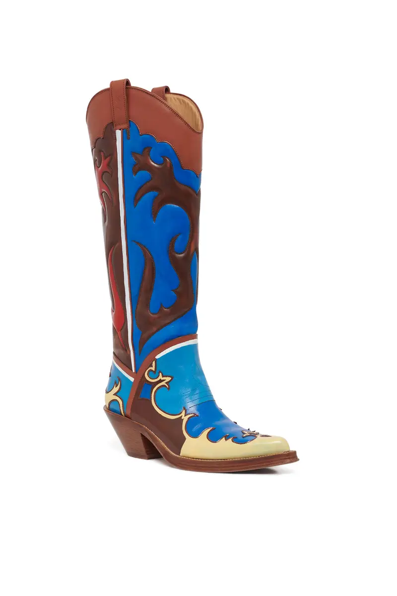 Gabriela Hearst Hand Painted Capitana Cowboy Boot in Red, Blue & Cognac Leather | Thumbnail 2 Gabriela Hearst Hand Painted Capitana Cowboy Boot in Red, Blue & Cognac Leather | Thumbnail 2