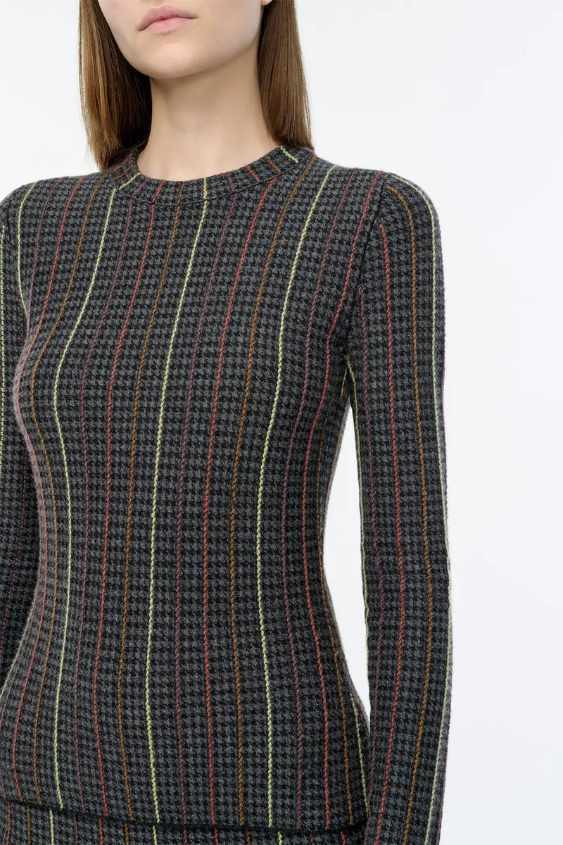 Gabriela Hearst Pons Knit Sweater in Charcoal Multi Cashmere Silk Houndstooth | Thumbnail 5