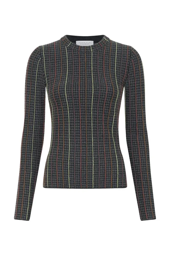 Gabriela Hearst Pons Knit Sweater in Charcoal Multi Cashmere Silk Houndstooth