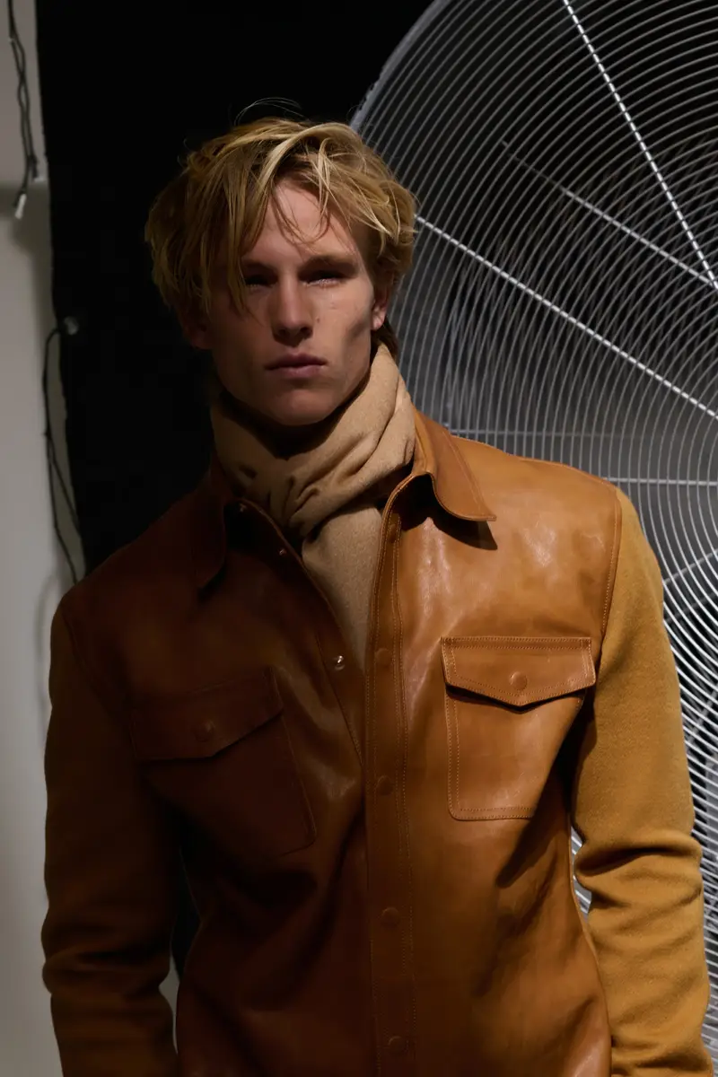 Gabriela Hearst Lucas Overshirt in Cognac Vachetta Leather & Double-face Recycled Cashmere | Thumbnail 2 Gabriela Hearst Lucas Overshirt in Cognac Vachetta Leather & Double-face Recycled Cashmere | Thumbnail 2
