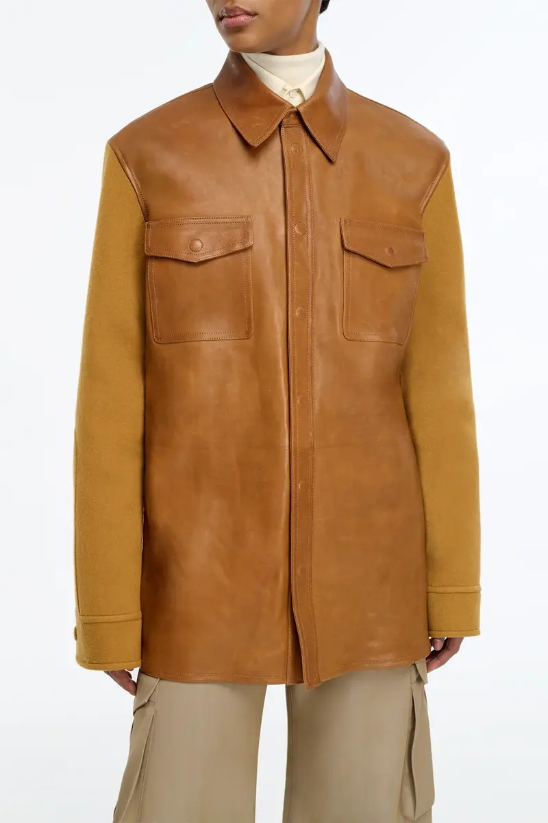 Gabriela Hearst Lucas Overshirt in Cognac Vachetta Leather & Double-face Recycled Cashmere | Thumbnail 12 Gabriela Hearst Lucas Overshirt in Cognac Vachetta Leather & Double-face Recycled Cashmere | Thumbnail 12