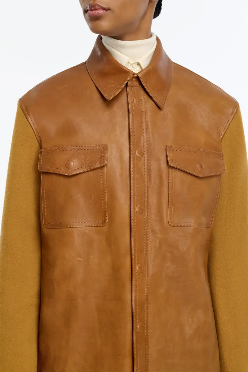 Gabriela Hearst Lucas Overshirt in Cognac Vachetta Leather & Double-face Recycled Cashmere | Thumbnail 13 Gabriela Hearst Lucas Overshirt in Cognac Vachetta Leather & Double-face Recycled Cashmere | Thumbnail 13