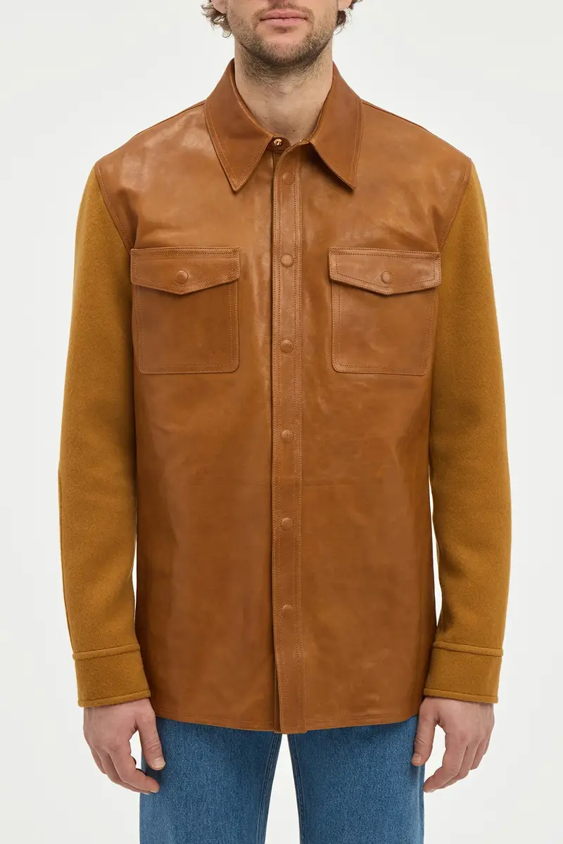 Gabriela Hearst Lucas Overshirt in Cognac Vachetta Leather & Double-face Recycled Cashmere | Thumbnail 4 Gabriela Hearst Lucas Overshirt in Cognac Vachetta Leather & Double-face Recycled Cashmere | Thumbnail 4
