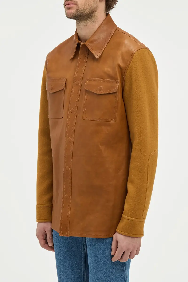 Gabriela Hearst Lucas Overshirt in Cognac Vachetta Leather & Double-face Recycled Cashmere | Thumbnail 5 Gabriela Hearst Lucas Overshirt in Cognac Vachetta Leather & Double-face Recycled Cashmere | Thumbnail 5