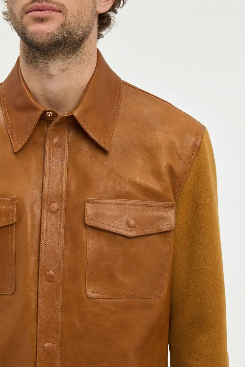 Gabriela Hearst Lucas Overshirt in Cognac Vachetta Leather & Double-face Recycled Cashmere | Thumbnail 7 Gabriela Hearst Lucas Overshirt in Cognac Vachetta Leather & Double-face Recycled Cashmere | Thumbnail 7