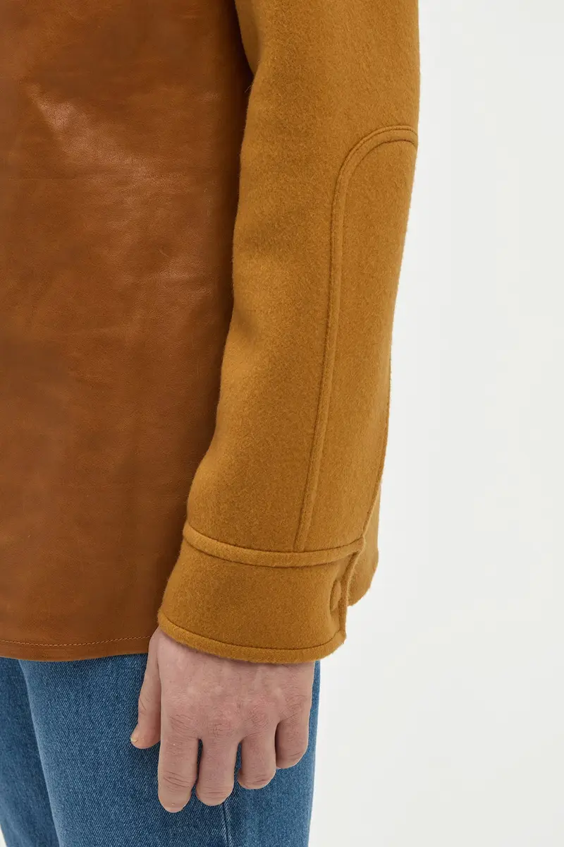Gabriela Hearst Lucas Overshirt in Cognac Vachetta Leather & Double-face Recycled Cashmere | Thumbnail 8 Gabriela Hearst Lucas Overshirt in Cognac Vachetta Leather & Double-face Recycled Cashmere | Thumbnail 8