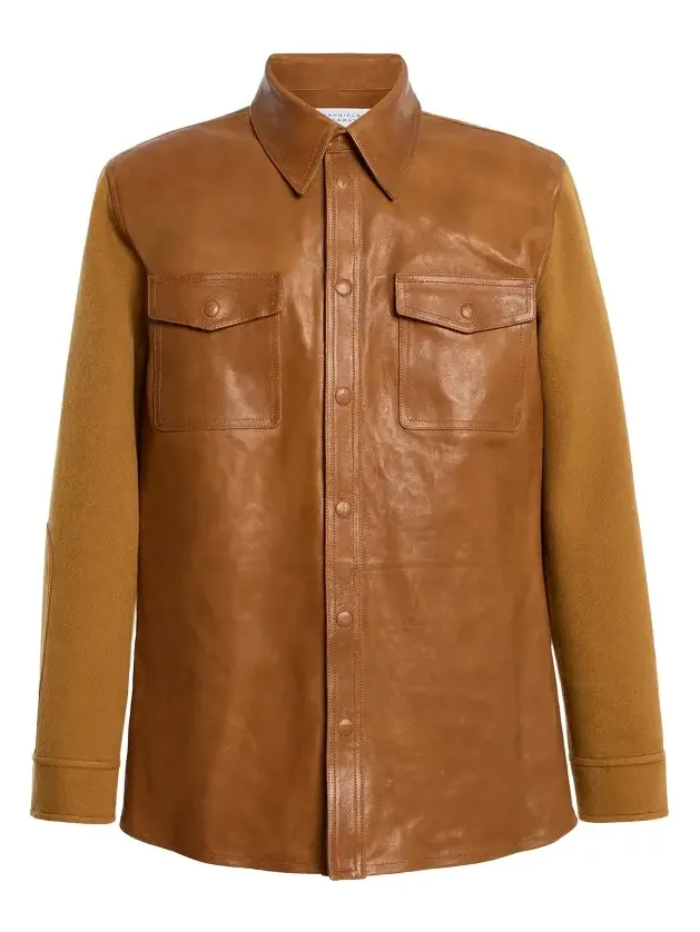 Lucas Overshirt in Cognac Vachetta Leather & Double-face Recycled Cashmere