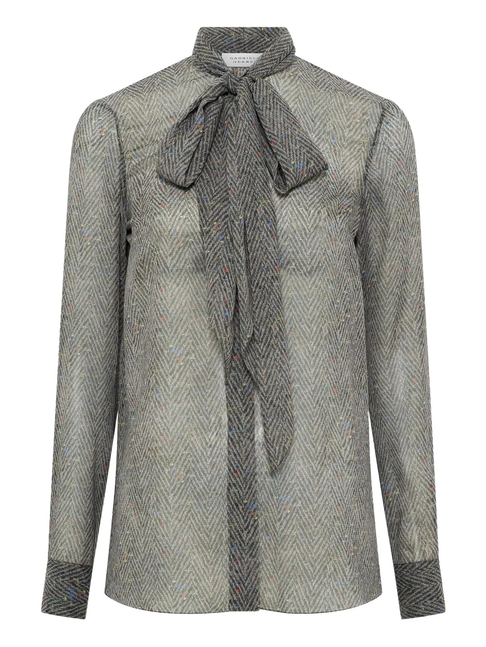 Gabriela Hearst Shildon Top in Charcoal Multi Printed Silk Georgette