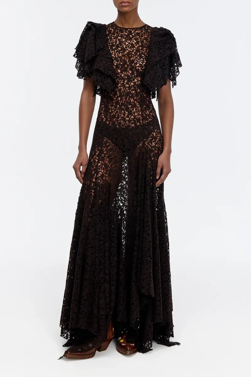 Gabriela Hearst Lulsy Dress in Chocolate Floral Cashmere Lace | Thumbnail 3 Gabriela Hearst Lulsy Dress in Chocolate Floral Cashmere Lace | Thumbnail 3