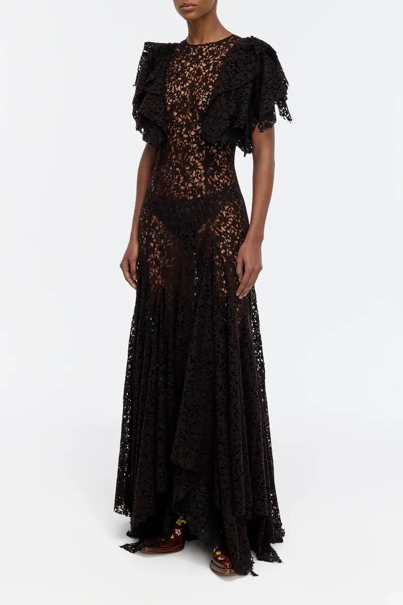 Gabriela Hearst Lulsy Dress in Chocolate Floral Cashmere Lace | Thumbnail 4 Gabriela Hearst Lulsy Dress in Chocolate Floral Cashmere Lace | Thumbnail 4