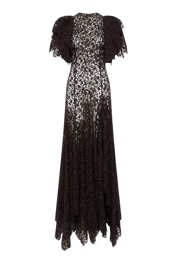 Gabriela Hearst Lulsy Dress in Chocolate Floral Cashmere Lace