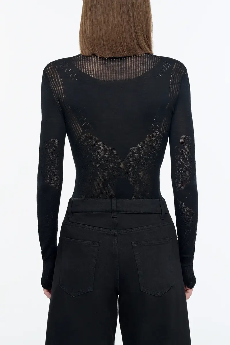 Gabriela Hearst Severn Pointelle Knit Lace Henley in Black Merino Wool | Thumbnail 4 Gabriela Hearst Severn Pointelle Knit Lace Henley in Black Merino Wool | Thumbnail 4