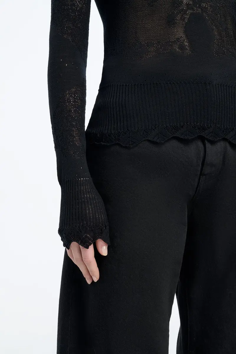 Gabriela Hearst Severn Pointelle Knit Lace Henley in Black Merino Wool | Thumbnail 7 Gabriela Hearst Severn Pointelle Knit Lace Henley in Black Merino Wool | Thumbnail 7