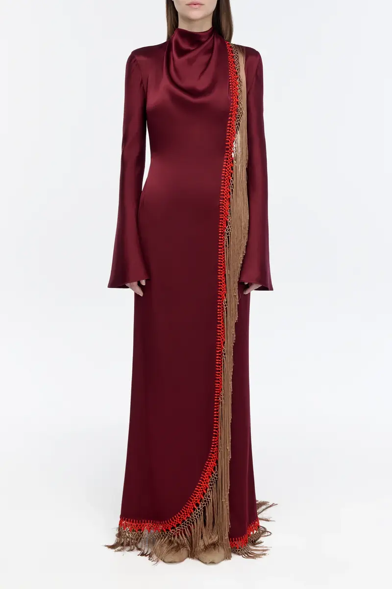 Gabriela Hearst Anne Dress in Bordeaux Silk Satin with Silk Macrame | Thumbnail 3 Gabriela Hearst Anne Dress in Bordeaux Silk Satin with Silk Macrame | Thumbnail 3