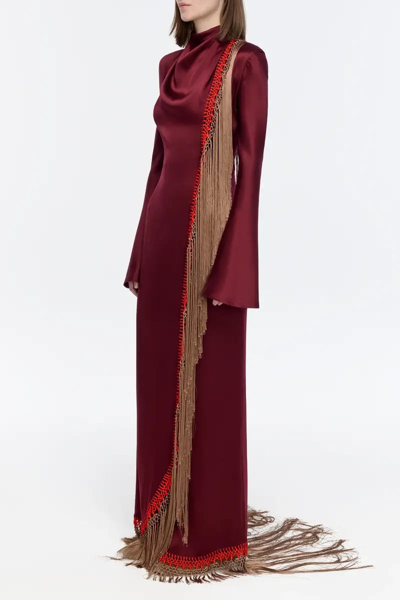 Gabriela Hearst Anne Dress in Bordeaux Silk Satin with Silk Macrame | Thumbnail 4 Gabriela Hearst Anne Dress in Bordeaux Silk Satin with Silk Macrame | Thumbnail 4