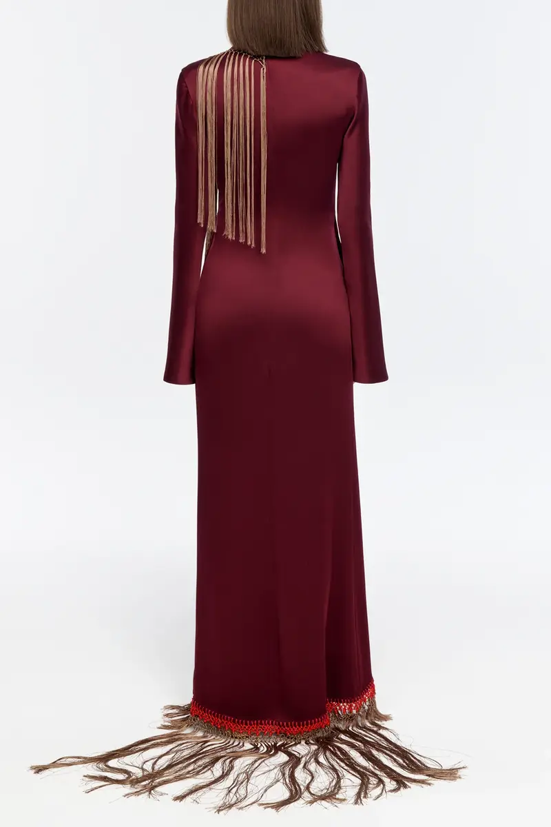 Gabriela Hearst Anne Dress in Bordeaux Silk Satin with Silk Macrame | Thumbnail 5 Gabriela Hearst Anne Dress in Bordeaux Silk Satin with Silk Macrame | Thumbnail 5