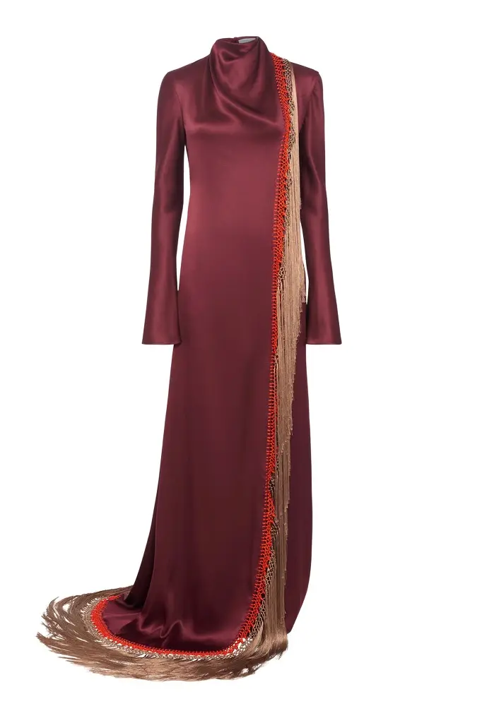 Gabriela Hearst Anne Dress in Bordeaux Silk Satin with Silk Macrame
