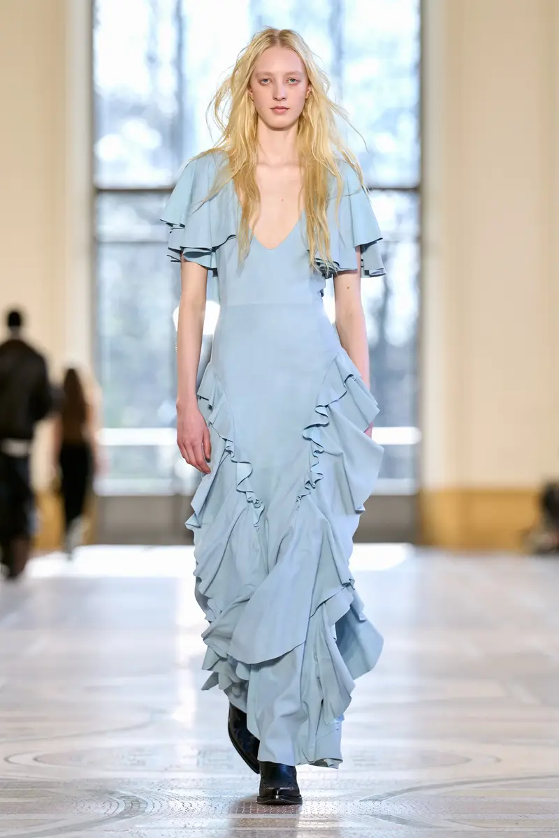 Gabriela Hearst Spiral Ruffles Dress in Light Blue Suede | Thumbnail 2