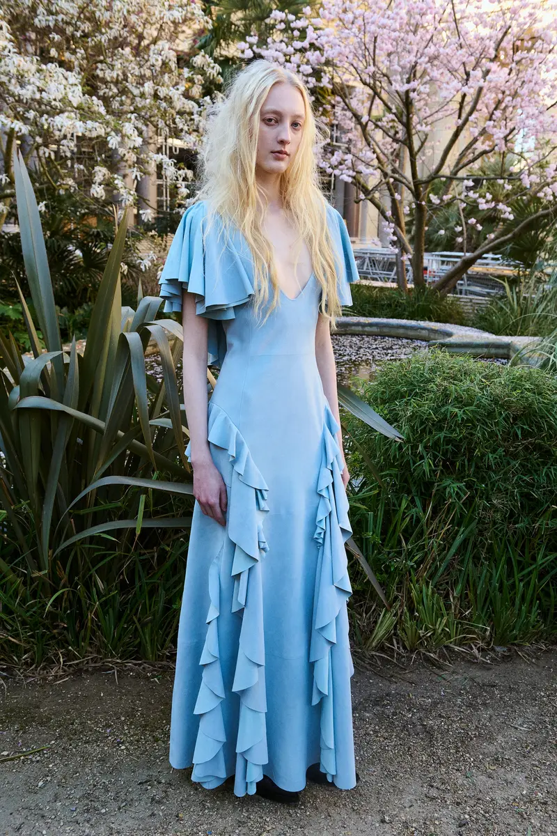 Gabriela Hearst Spiral Ruffles Dress in Light Blue Suede | Thumbnail 3