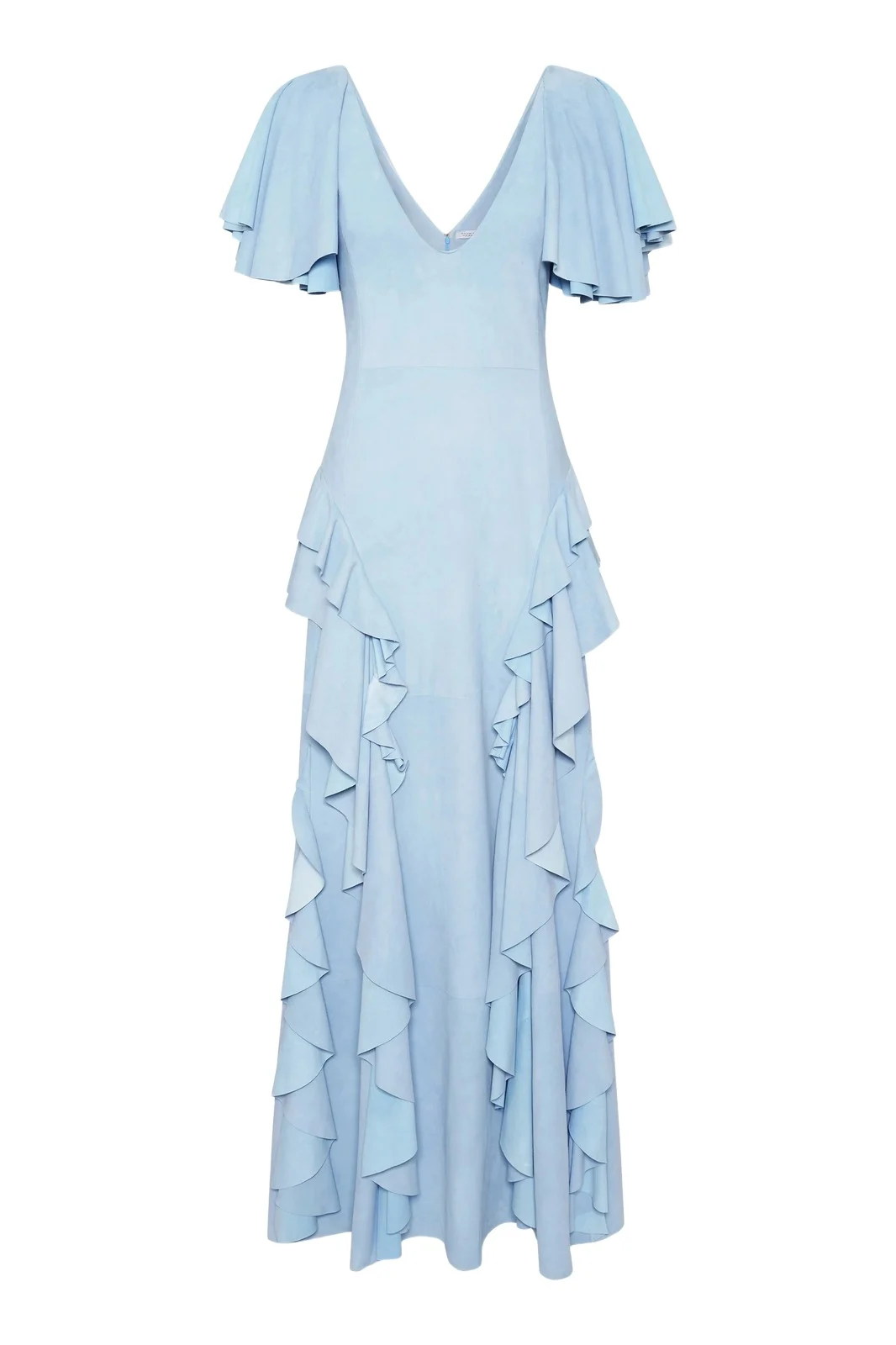 Gabriela Hearst Spiral Ruffles Dress in Light Blue Suede