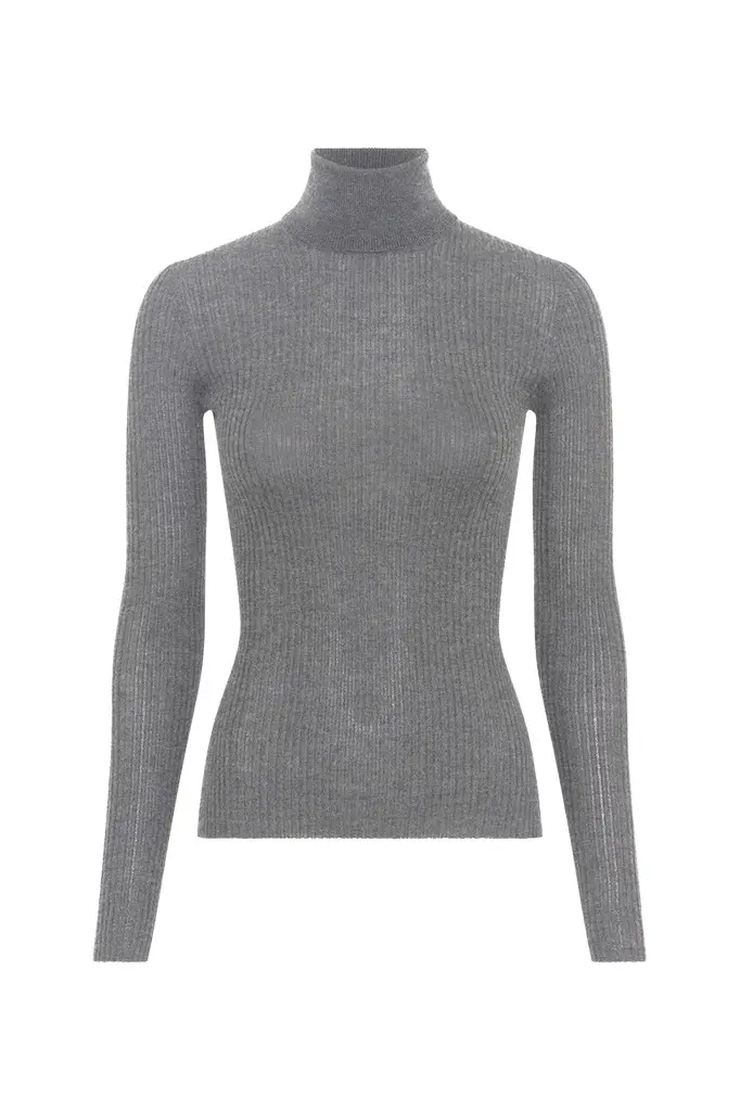 Gabriela Hearst Peppe Knit Turtleneck in Smoke Cashmere Silk