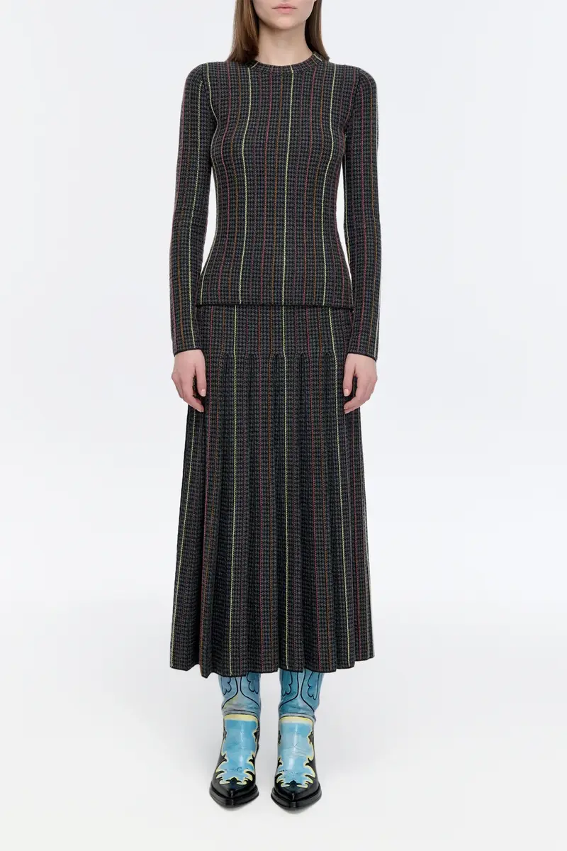 Gabriela Hearst Prism Knit Skirt in Charcoal Multi Cashmere Silk Houndstooth | Thumbnail 3 Gabriela Hearst Prism Knit Skirt in Charcoal Multi Cashmere Silk Houndstooth | Thumbnail 3