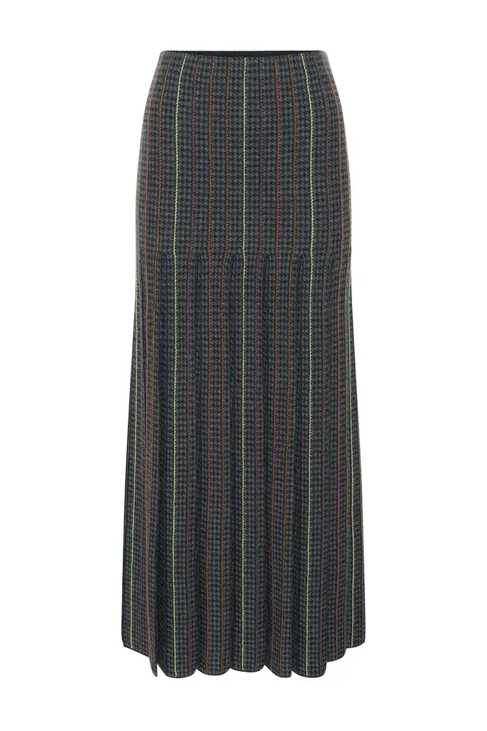 Prism Knit Skirt in Charcoal Multi Cashmere Silk Houndstooth