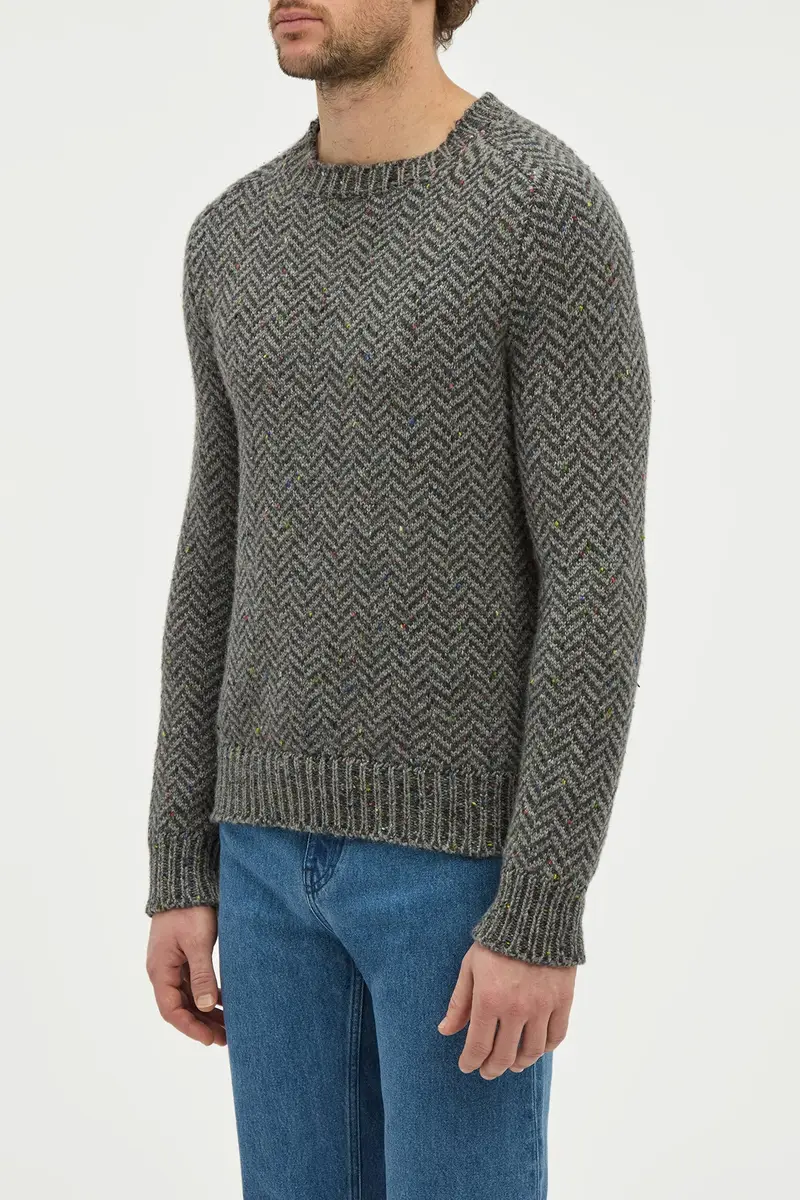 Gabriela Hearst Sermo Knit Crewneck Sweater in Charcoal Multi Specked Aran Cashmere Herringbone | Thumbnail 5 Gabriela Hearst Sermo Knit Crewneck Sweater in Charcoal Multi Specked Aran Cashmere Herringbone | Thumbnail 5