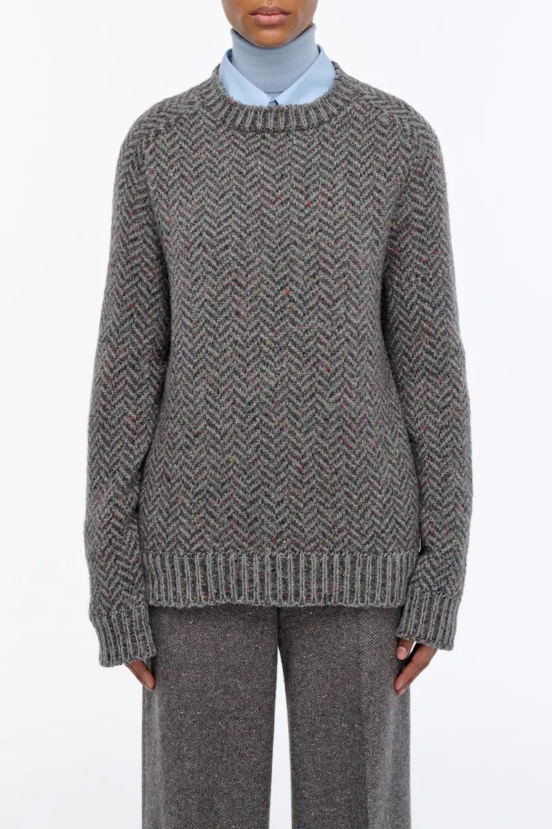Gabriela Hearst Sermo Knit Crewneck Sweater in Charcoal Multi Specked Aran Cashmere Herringbone | Thumbnail 8 Gabriela Hearst Sermo Knit Crewneck Sweater in Charcoal Multi Specked Aran Cashmere Herringbone | Thumbnail 8