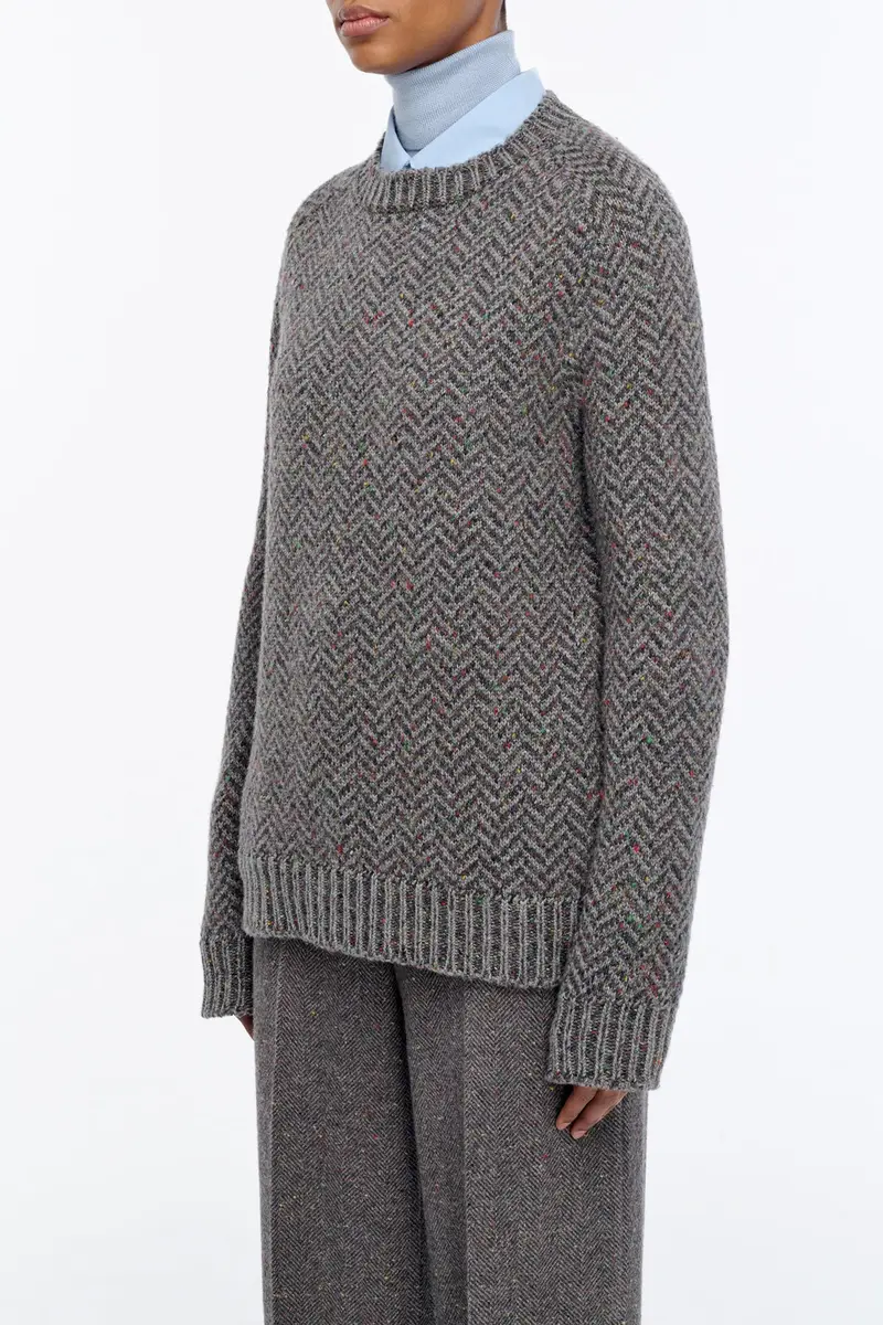 Gabriela Hearst Sermo Knit Crewneck Sweater in Charcoal Multi Specked Aran Cashmere Herringbone | Thumbnail 9 Gabriela Hearst Sermo Knit Crewneck Sweater in Charcoal Multi Specked Aran Cashmere Herringbone | Thumbnail 9
