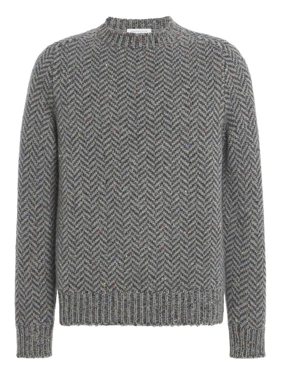 Gabriela Hearst Sermo Knit Crewneck Sweater in Charcoal Multi Specked Aran Cashmere Herringbone
