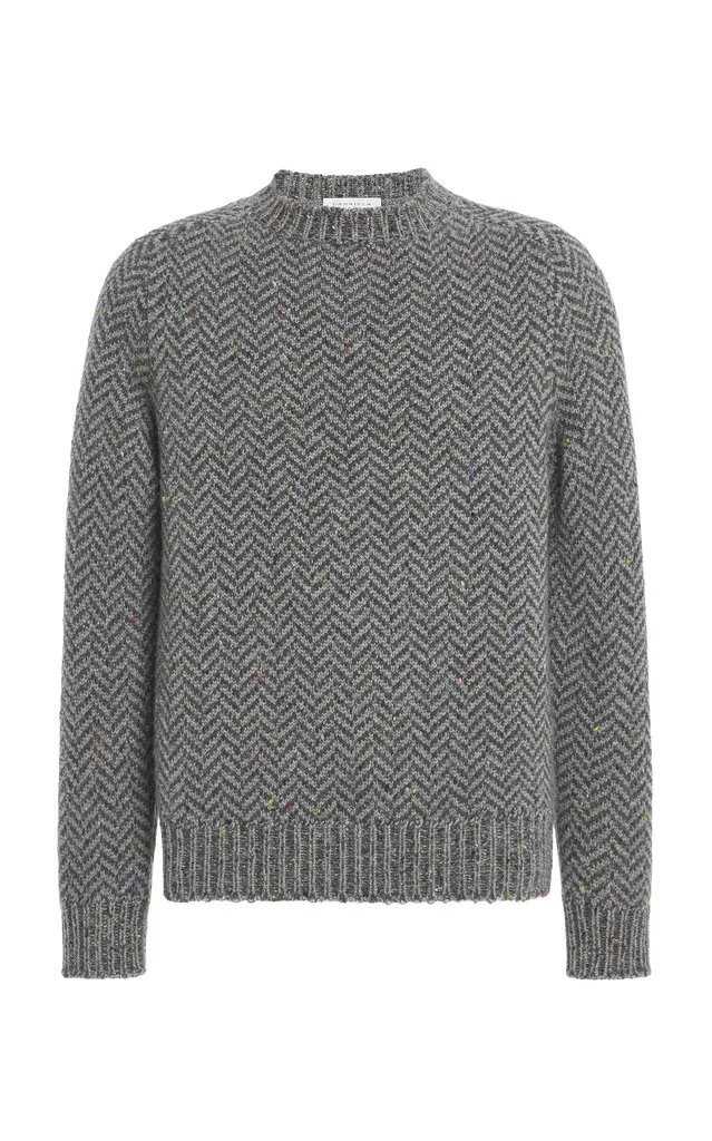 Gabriela Hearst Sermo Knit Crewneck Sweater in Charcoal Multi Specked Aran Cashmere Herringbone