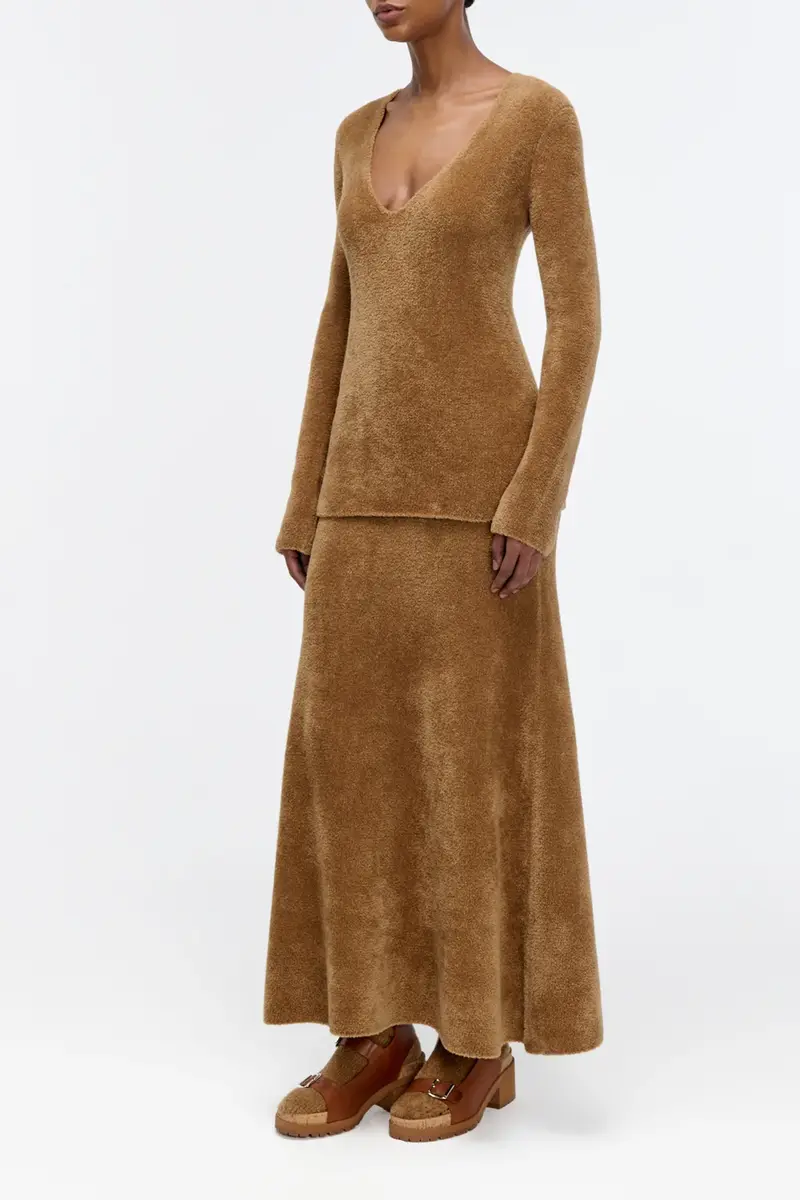 Gabriela Hearst Ward Knit V-Neck Sweater in Mid Camel Silk | Thumbnail 3 Gabriela Hearst Ward Knit V-Neck Sweater in Mid Camel Silk | Thumbnail 3