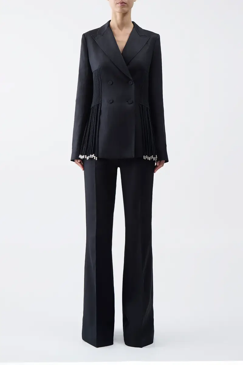 Gabriela Hearst Rhein Flare Pant in Black Textured Linen | Thumbnail 3