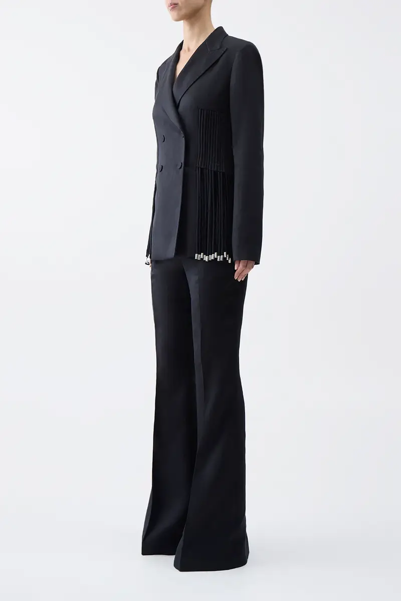 Gabriela Hearst Rhein Flare Pant in Black Textured Linen | Thumbnail 4