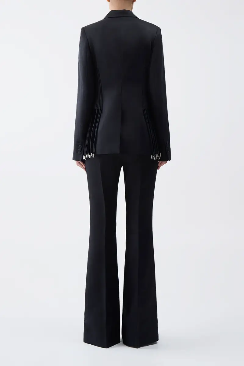 Gabriela Hearst Rhein Flare Pant in Black Textured Linen | Thumbnail 5