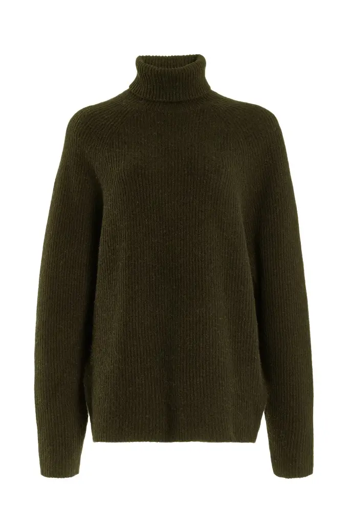 Gabriela Hearst Wigman Knit Turtleneck Sweater in Olive Cashmere