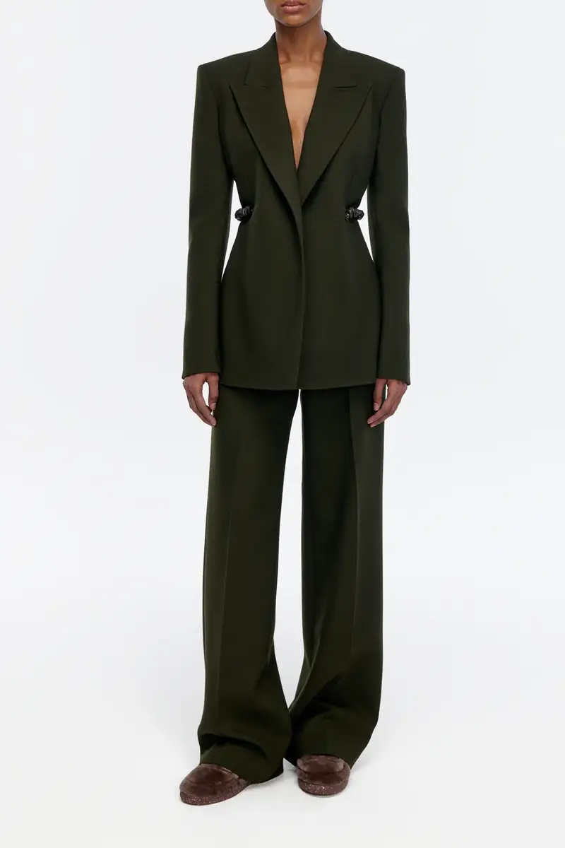 Gabriela Hearst Norman Wide-leg Pant in Deep Olive Recycled Virgin Wool | Thumbnail 2 Gabriela Hearst Norman Wide-leg Pant in Deep Olive Recycled Virgin Wool | Thumbnail 2