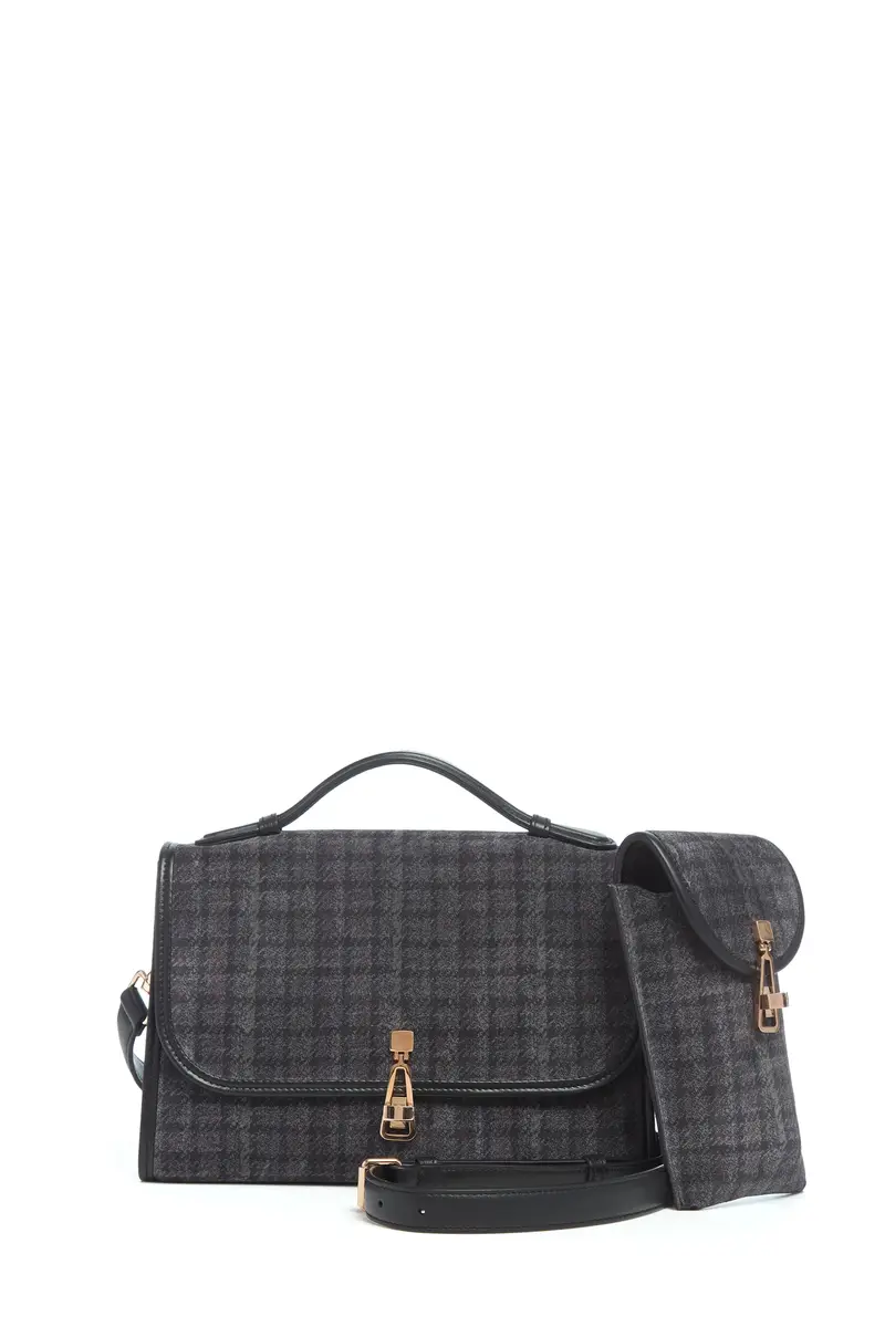 Gabriela Hearst Medium Leonora Bag in Charcoal Multi Suede Houndstooth | Thumbnail 3 Gabriela Hearst Medium Leonora Bag in Charcoal Multi Suede Houndstooth | Thumbnail 3