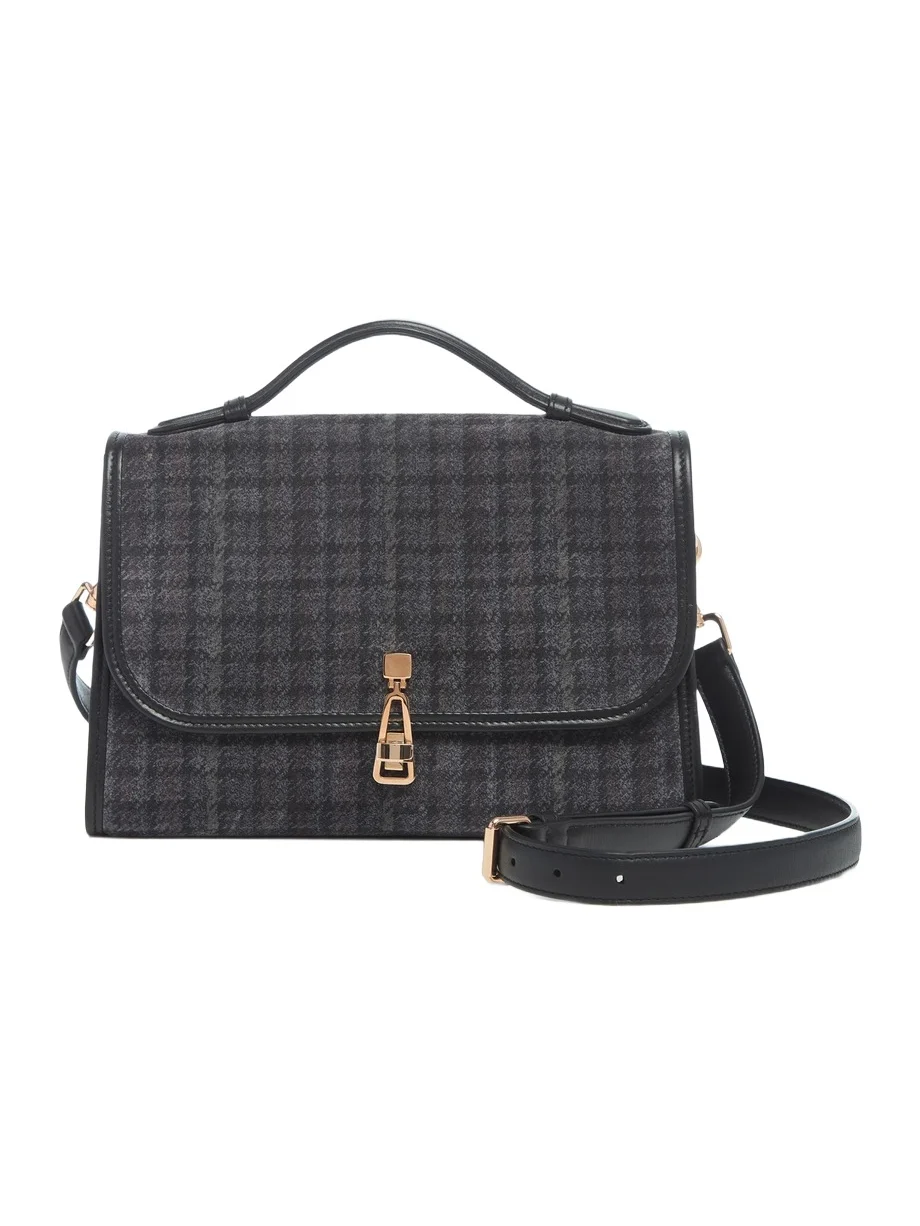 Gabriela Hearst Medium Leonora Bag in Charcoal Multi Suede Houndstooth