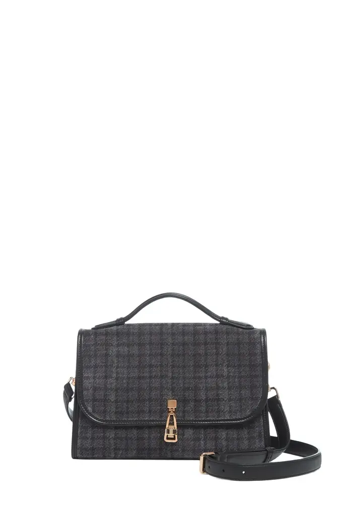 Medium Leonora Bag in Charcoal Multi Suede Houndstooth Medium Leonora Bag in Charcoal Multi Suede Houndstooth