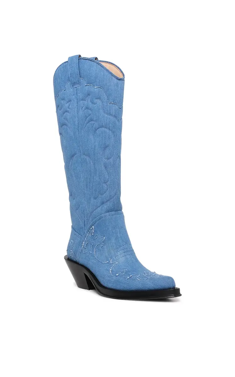 Gabriela Hearst Capitana Cowboy Boot in Light Blue Recycled Cotton Linen Denim | Thumbnail 2 Gabriela Hearst Capitana Cowboy Boot in Light Blue Recycled Cotton Linen Denim | Thumbnail 2