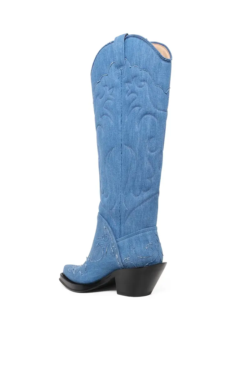 Gabriela Hearst Capitana Cowboy Boot in Light Blue Recycled Cotton Linen Denim | Thumbnail 3 Gabriela Hearst Capitana Cowboy Boot in Light Blue Recycled Cotton Linen Denim | Thumbnail 3