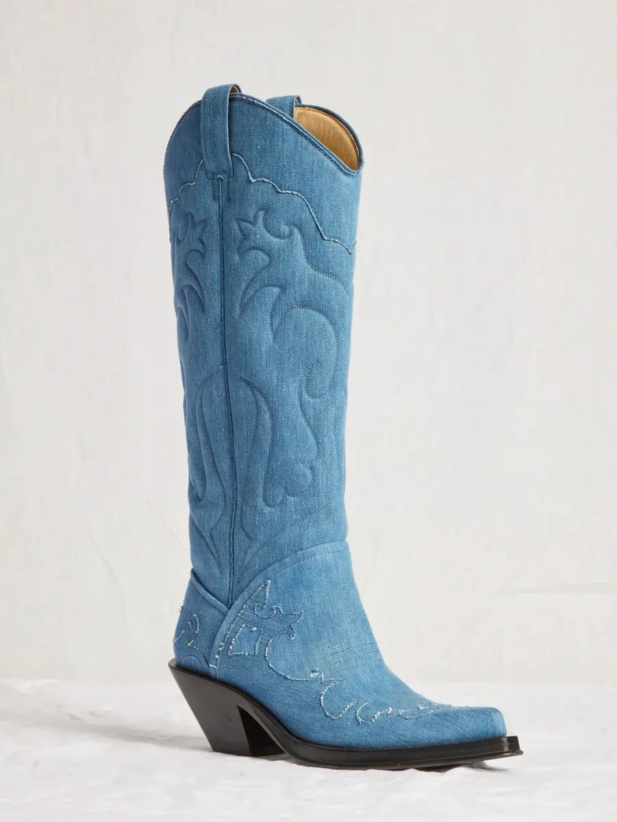 Gabriela Hearst Capitana Cowboy Boot in Light Blue Recycled Cotton Linen Denim | Thumbnail 4 Gabriela Hearst Capitana Cowboy Boot in Light Blue Recycled Cotton Linen Denim | Thumbnail 4